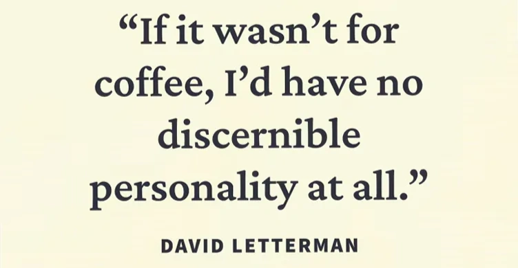 Coffee quote card with a short humorous line set over a coffee illustration