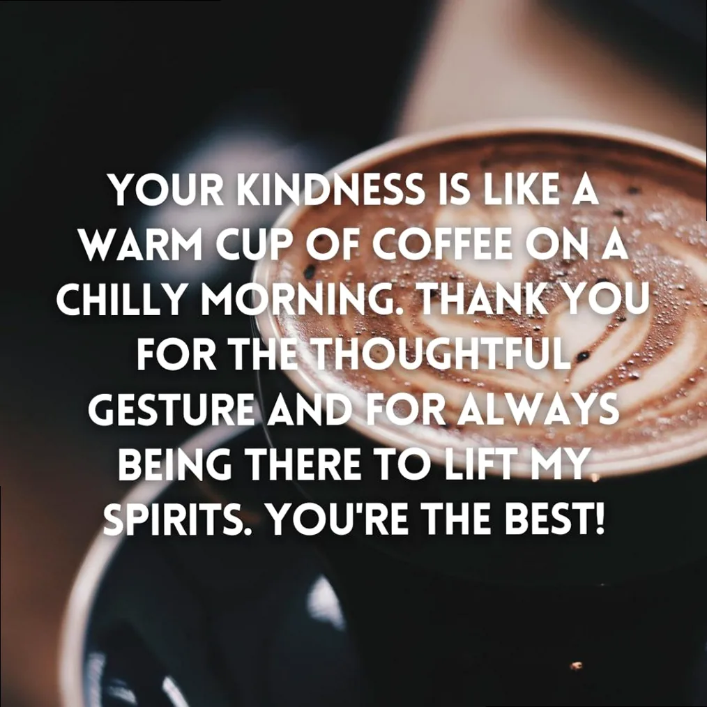 A coffee-themed thank-you message card sitting beside a cup, of the kind a customer writes for their barista